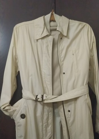 Kadın Beyaz Midi Trençkot Kemerli - Görsel 2