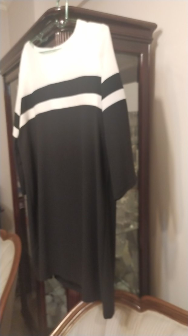 Uzun Siyah Çizgili Salaş Elbise - Görsel 3