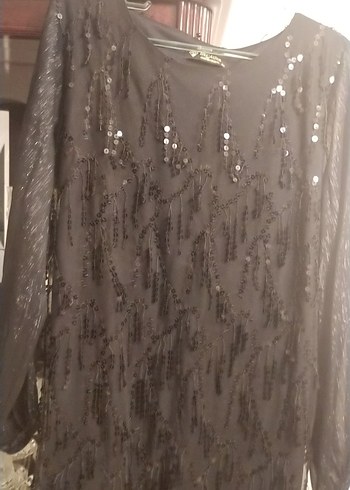 Siyah Nakışlı Midi Uzun Kollu Elbise - Görsel 5