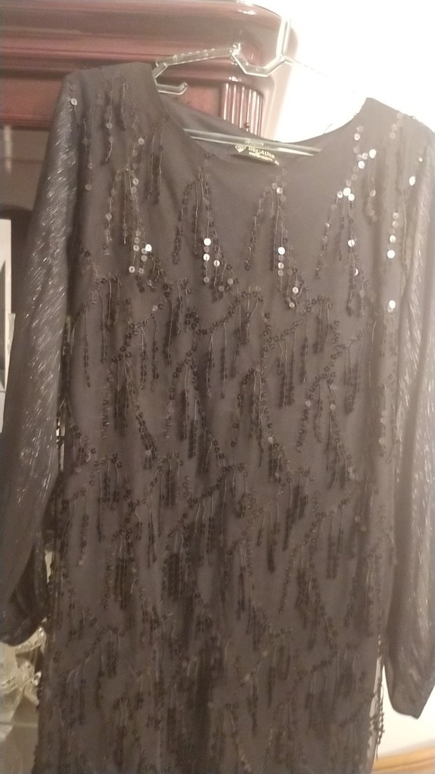 Siyah Nakışlı Midi Uzun Kollu Elbise - Görsel 5