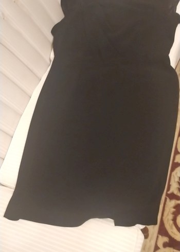 Siyah V Yakalı Klasik Midi Elbise - Görsel 3