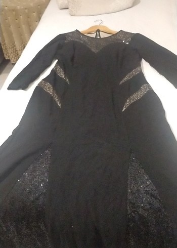 Siyah Dantelli Uzun Kollu Kadın Abiye Elbise - Görsel 2