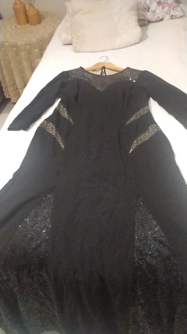 Siyah Dantelli Uzun Kollu Kadın Abiye Elbise - Görsel 2