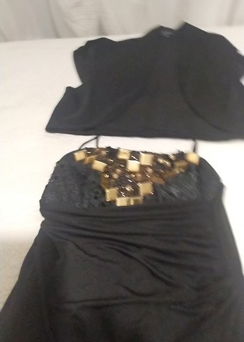 Siyah Straplez Uzun Kadın Abiye Elbise - Görsel 3