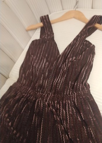 Kahverengi Piliseli Uzun Kadın Tulum - Görsel 3