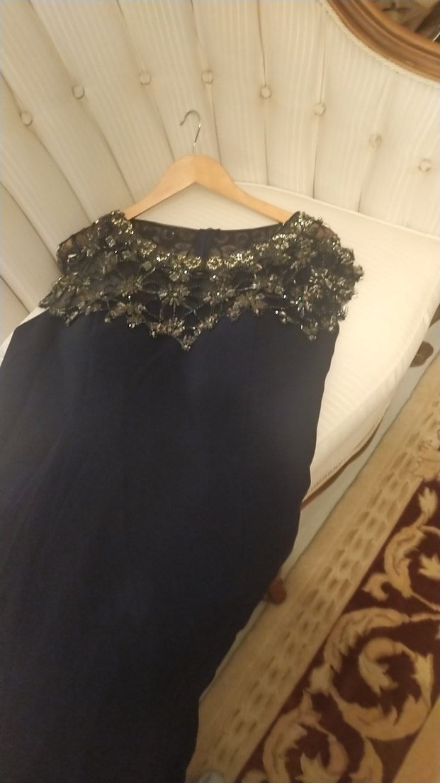 Nakışlı Drapeli Lacivert Uzun Abiye Elbise - Görsel 2