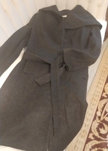 Gri Uzun Kadın Kaban, Drapeli, İş Stili - Görsel 3