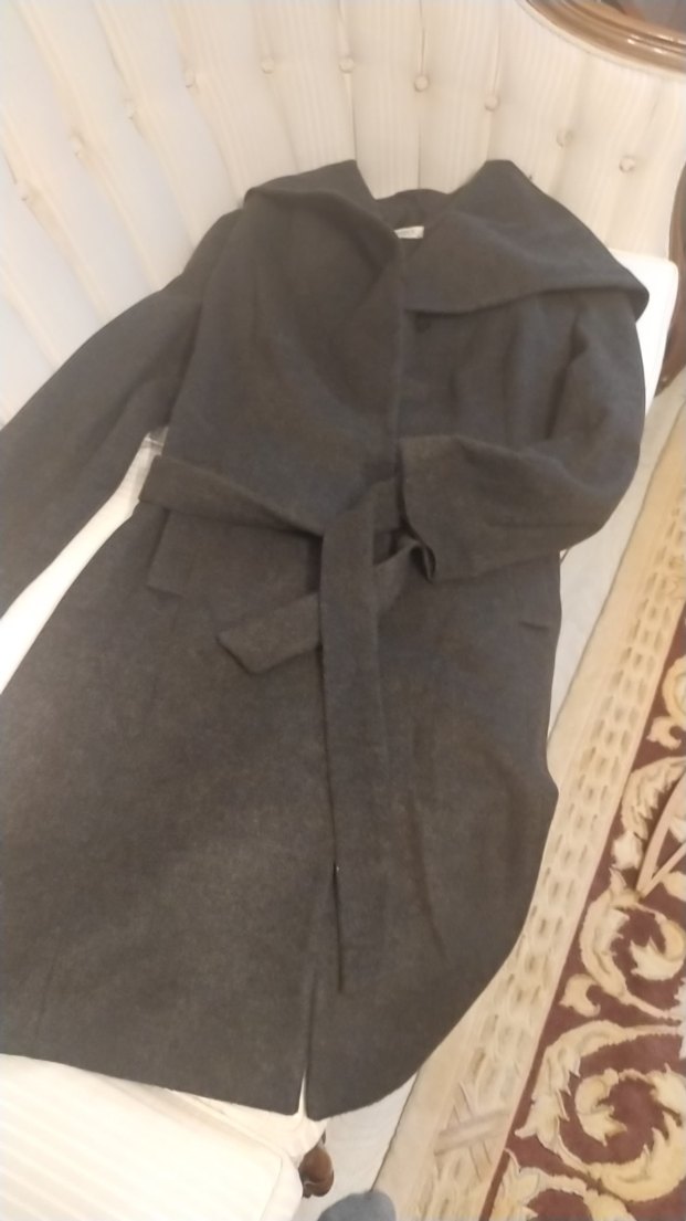 Gri Uzun Kadın Kaban, Drapeli, İş Stili - Görsel 3