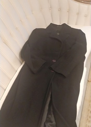 Düğmeli Siyah Kadın Ofis Kabanı - Görsel 2