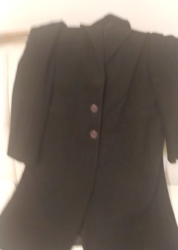 Düğmeli Siyah Kadın Ofis Kabanı - Görsel 3