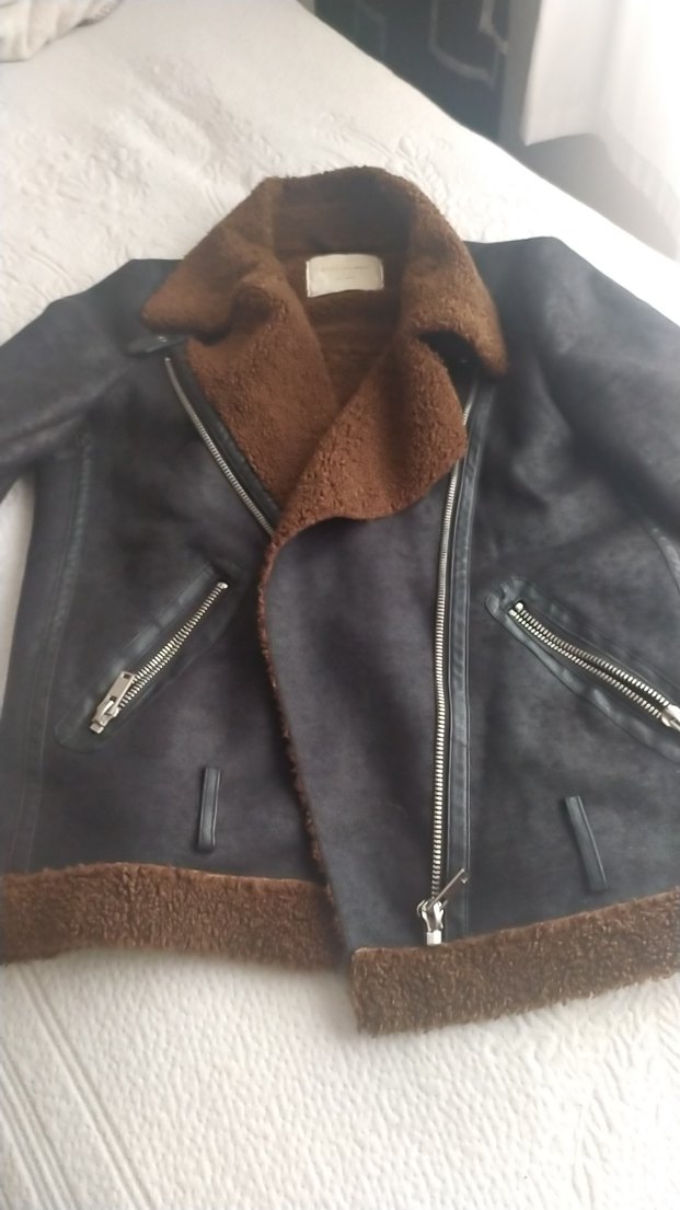Kahverengi Kürklü Biker Deri Ceket - Görsel 3