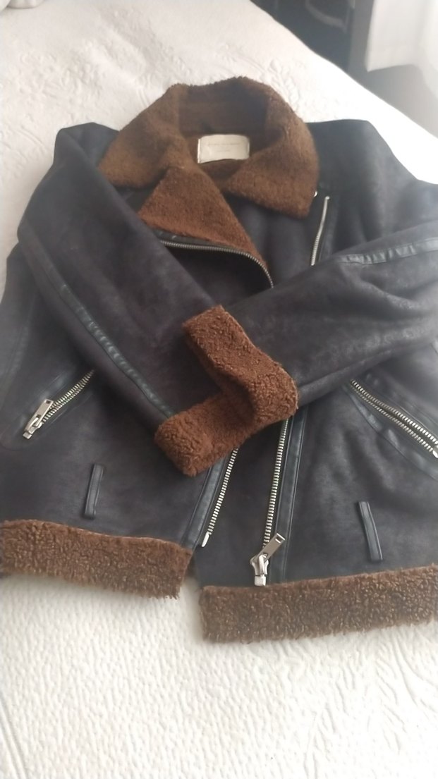 Kahverengi Kürklü Biker Deri Ceket - Görsel 2