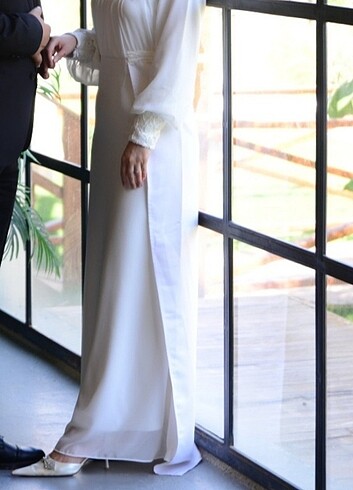 nikah elbisesi, Tesettür Beyaz abiye, Elbise Beyaz 