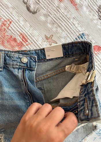 36 Beden mavi Renk Yüksek Bel Loose Fit Kot Şort