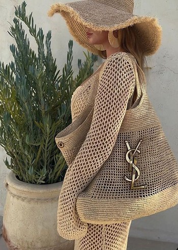YSL ÇANTA Bej Nakışlı Örgü Kadın Çanta