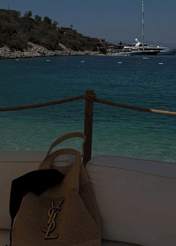  Beden YSL ÇANTA Bej Nakışlı Örgü Kadın Çanta