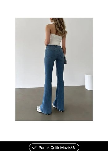 Diğer Parlak Çelik Mavi Midi Kadın Jean Pantolon