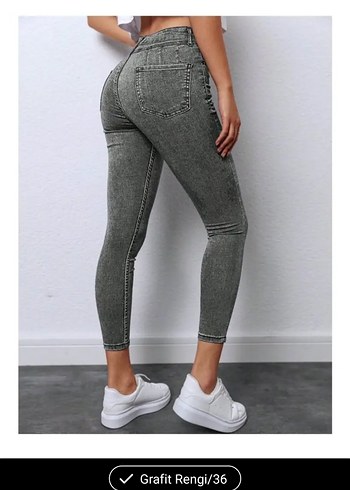 s Beden Grafit Rengi Kemerli Bağlamalı Kadın Skinny Jean
