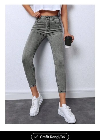 Diğer Grafit Rengi Kemerli Bağlamalı Kadın Skinny Jean