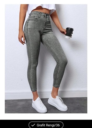 Grafit Rengi Kemerli Bağlamalı Kadın Skinny Jean