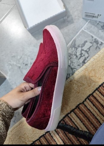 36 Beden kırmızı Renk Kız Çocuk Kırmızı Cırtlı Loafer