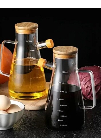  Bambu Kapaklı Borosilikat Cam Yağlık Sirkelik Yağdanlık 900 ML 