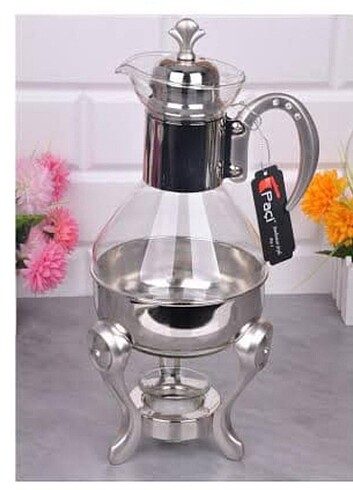 Cam Metal Gümüş Işlemeli Cam Çaydanlık Semaver El Yapımı Işlemel