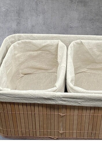 Beden Bambu Organizer Sepet 3Lü İç İçe Bambu Sepet Takımı İster Takı