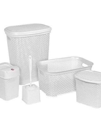 Sağlam Plastik Damla 5'li Çeyiz Seti Beyaz Çamaşır sepeti 