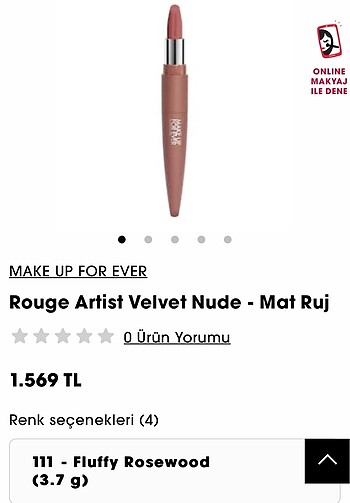 MAKE UP FOR EVER Rouge Artist Velvet Nude - Mat Ruj