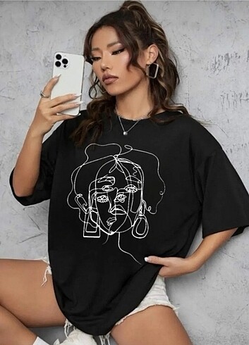 Kadın yüz Baskılı Oversize T-shirt 