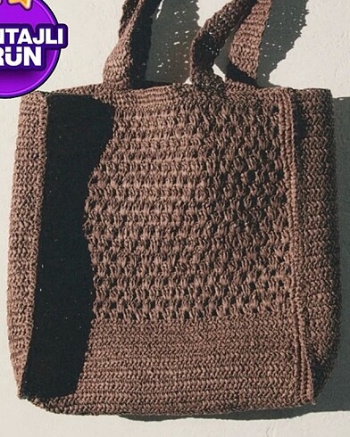 Beden camel Renk hasır el örgüsü mango model çanta