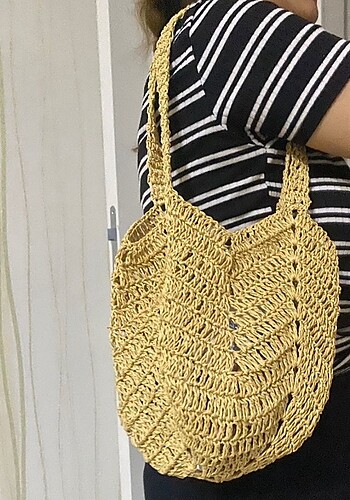 hasır el örgüsü lale model kol çantası
