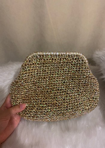 Beden El örgüsü hazır simli burslu Clutch Çanta