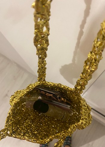 Diğer El örgüsü rafya ip gold çanta