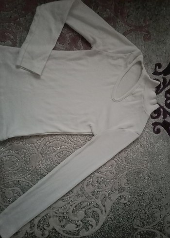 V Yaka Beyaz Mini Kadın Kazak - Görsel 2