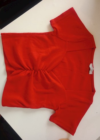 Kırmızı V Yaka Pliseli Kadın Bluz - Görsel 2