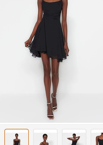 Siyah Drapeli V Yakalı Midi Elbise - Görsel 2