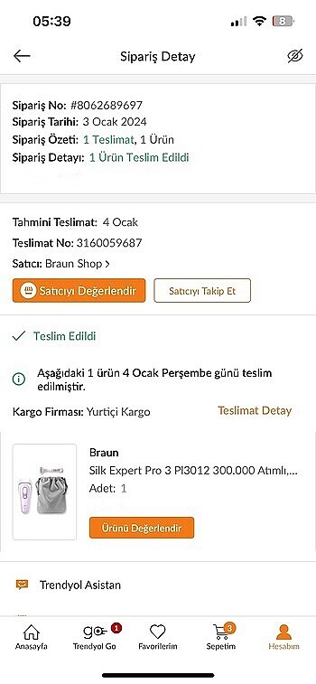  Beden Braun Silk Expert Pro 3 Lazer Epilasyon 250.000-400.000 Atış