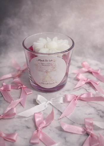 Pembe Çiçek Detaylı Mum - Görsel 6