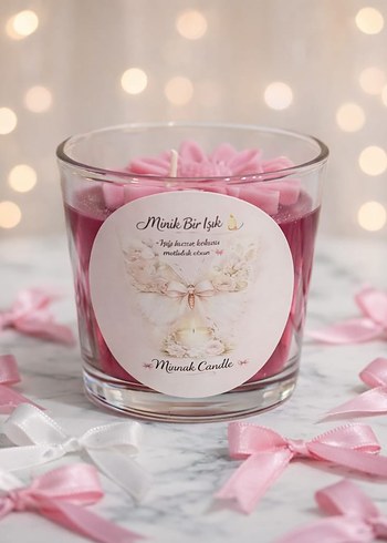 Pembe Çiçek Detaylı Mum - Görsel 2