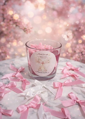 Pembe Çiçek Detaylı Mum - Görsel 3