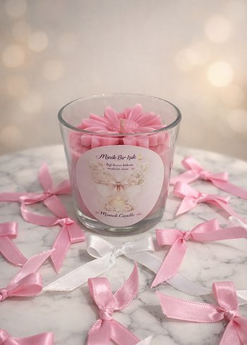 Pembe Çiçek Detaylı Mum - Görsel 5