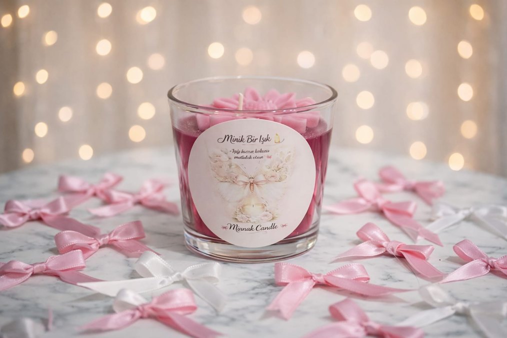 Pembe Çiçek Detaylı Mum - Görsel 2