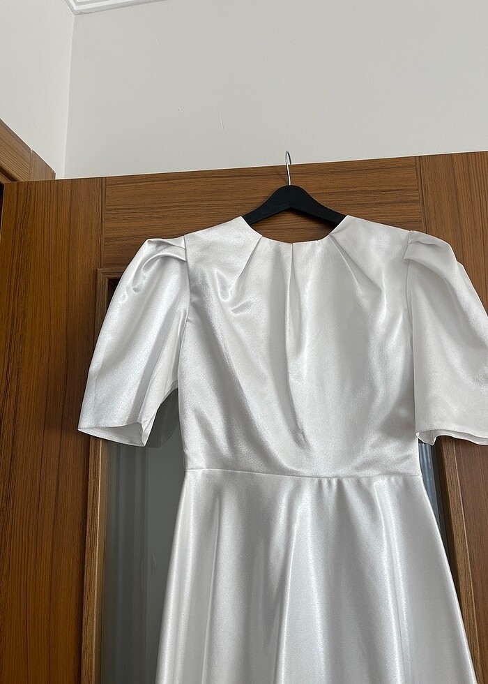Saten beyaz elbise mezuniyet nikah nişan - Görsel 2