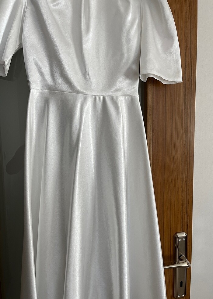 Saten beyaz elbise mezuniyet nikah nişan - Görsel 3