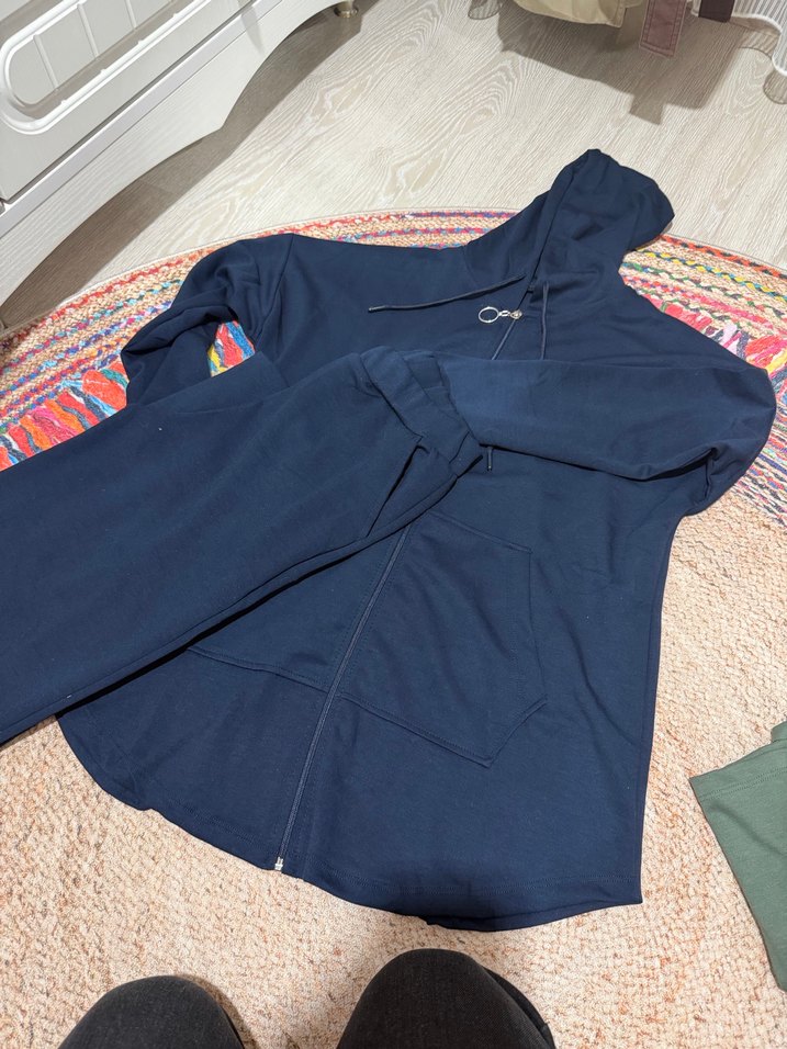 Kadın Koyu Mavi Kapüşonlu Fermuarlı Sweatshirt takım - Görsel 3