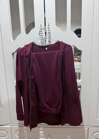 Bordo Fermuarlı Uzun Kollu Sweatshirt takım - Görsel 2