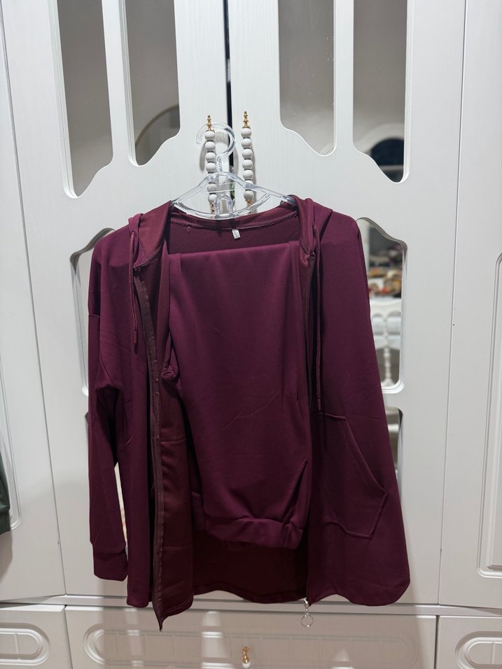 Bordo Fermuarlı Uzun Kollu Sweatshirt takım - Görsel 2