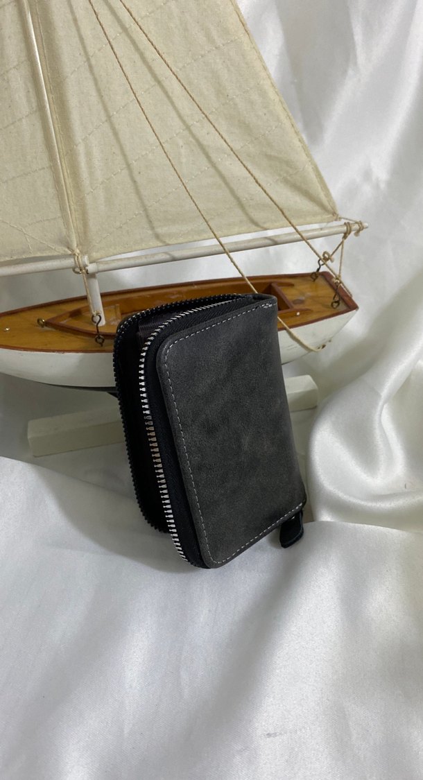 Fermuarlı Süet Kahverengi akordiyon Cüzdanı - Görsel 3
